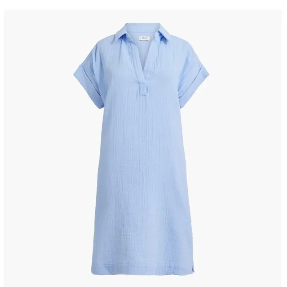NWT J. Crew Short-Sleeve Gauze Popover Dress 100 % Cotton Blue S *Flaw